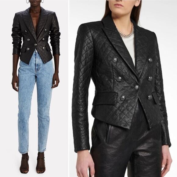 Veronica Beard Quilted Leather Cooke Dickey Jacket Moto Blazer Black Size 4